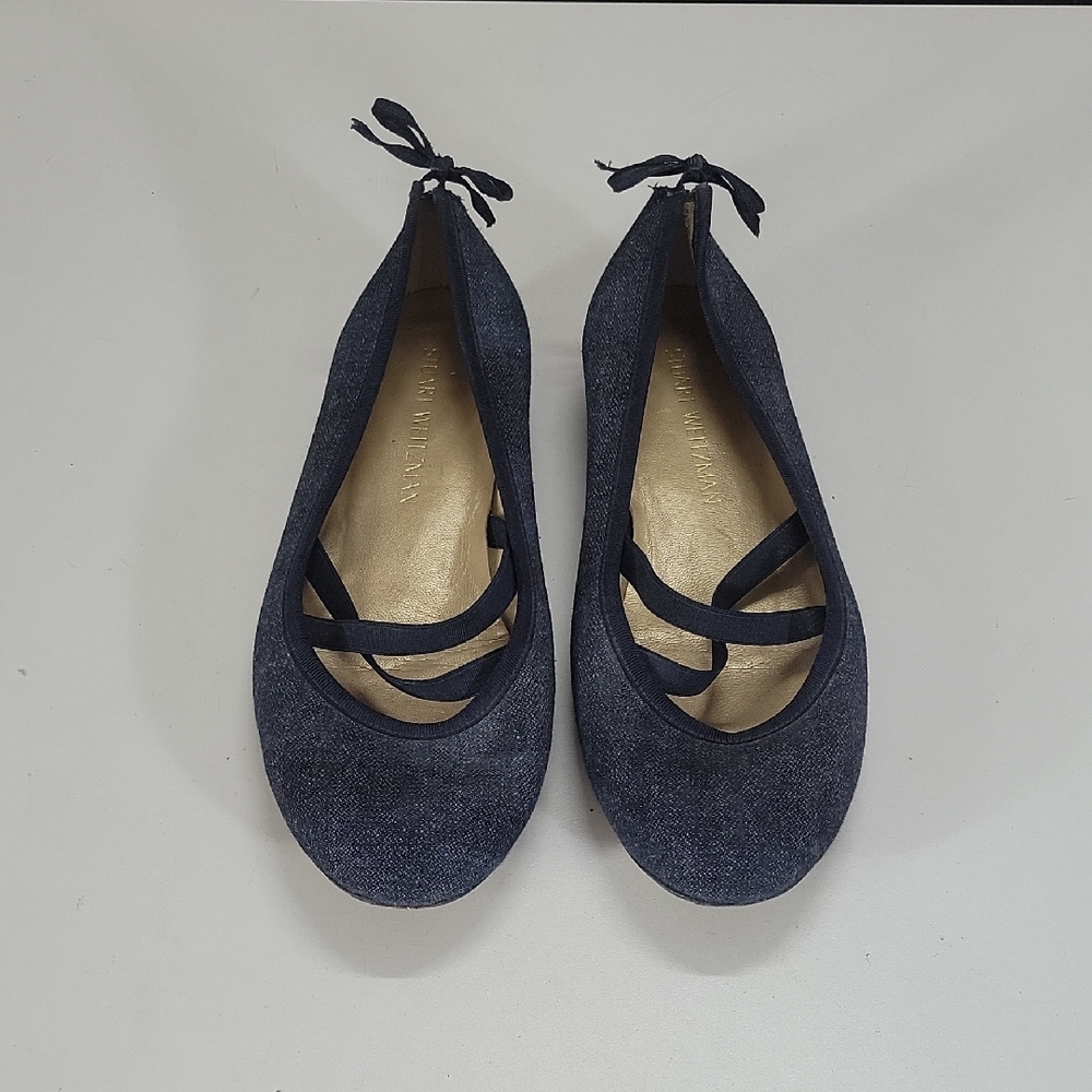 Stuart Weitzman Denim Ballet Flats with Crisscross Straps Sz 8.5